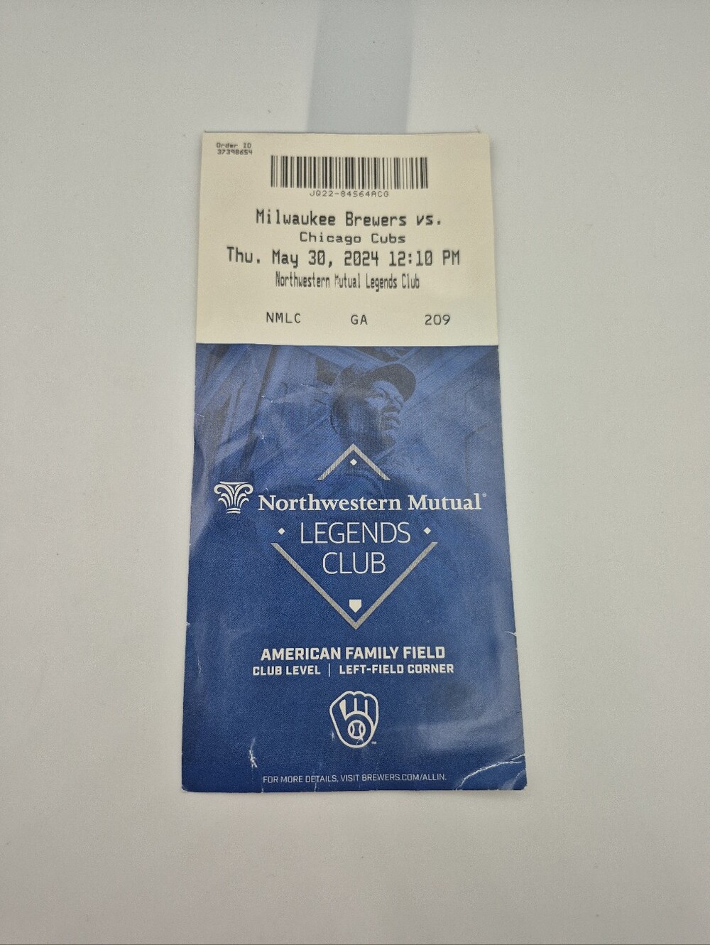 Northwestern Mutual Legends Club Ticket Brewers Vs Cubs 5.30.2024